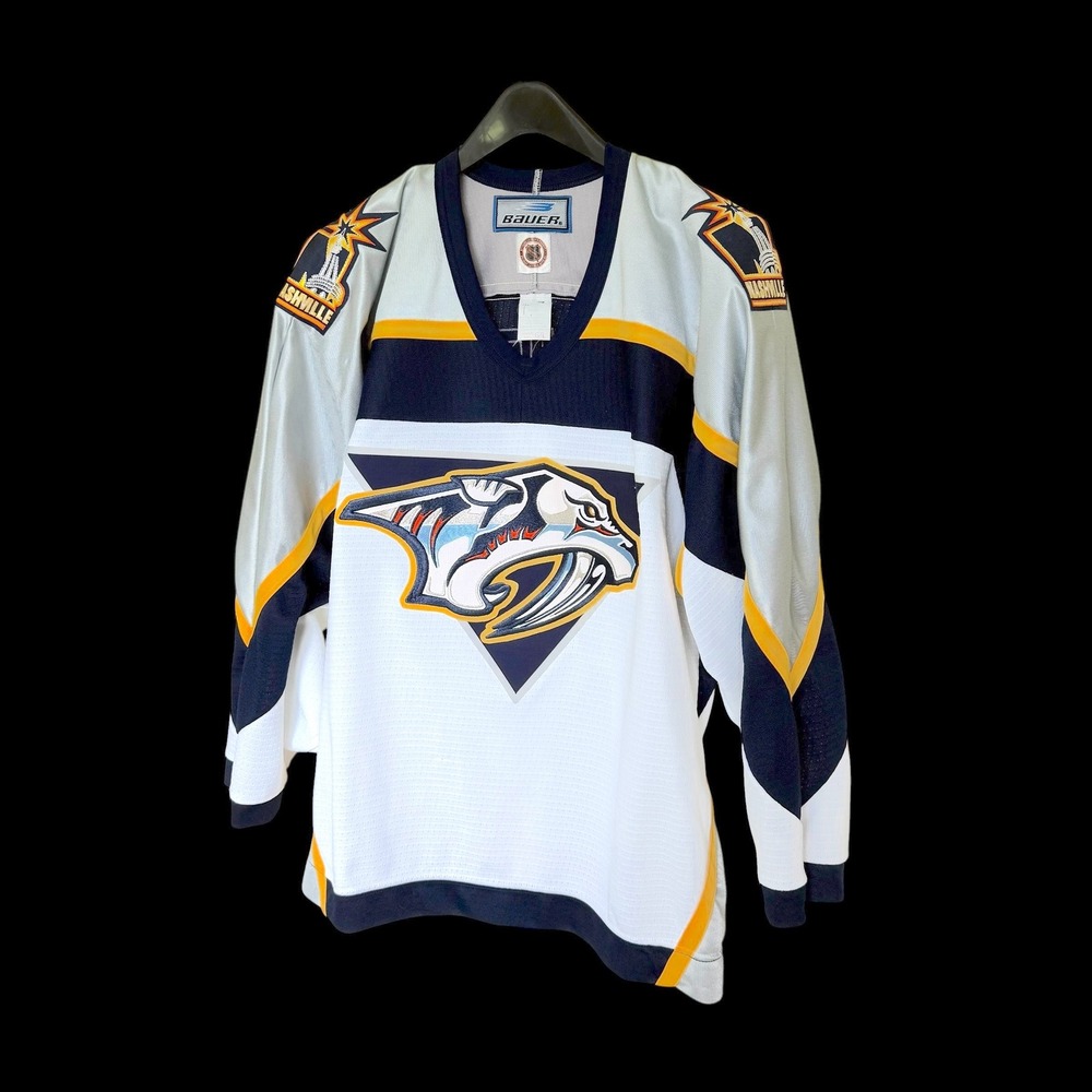 Bauer Nashville Predators NHL Hockey Jersey Crawford White Navy‎ Gold Men Large